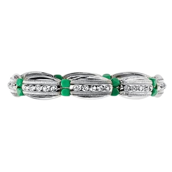 Lia Sophia Bracelet Island Fiesta Jaguar Color Green Silver Crystals Stretch NWT - Picture 4 of 6